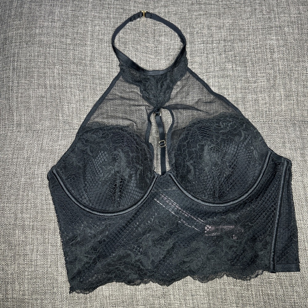 NEW Victoria Secret Corset Top Bra Lace Halter Black Color Size M